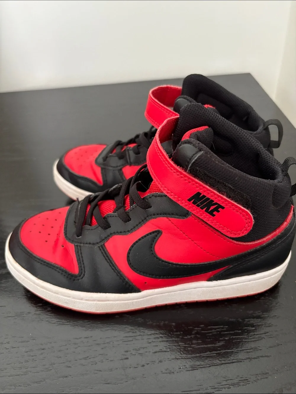 Nike Kids Red and Black Mid-Top Sneakers with Strap